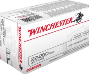 Winchester USA RIFLE .22-250 Remington 45 grain Jacketed Hollow Point Brass Cased 500 rounds