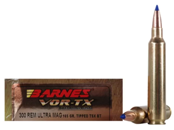 Barnes VOR-TX Ammunition 300 Remington Ultra Magnum 165 Grain TTSX Polymer Tipped Spitzer Boat Tail Lead-Free Box of 200 rounds