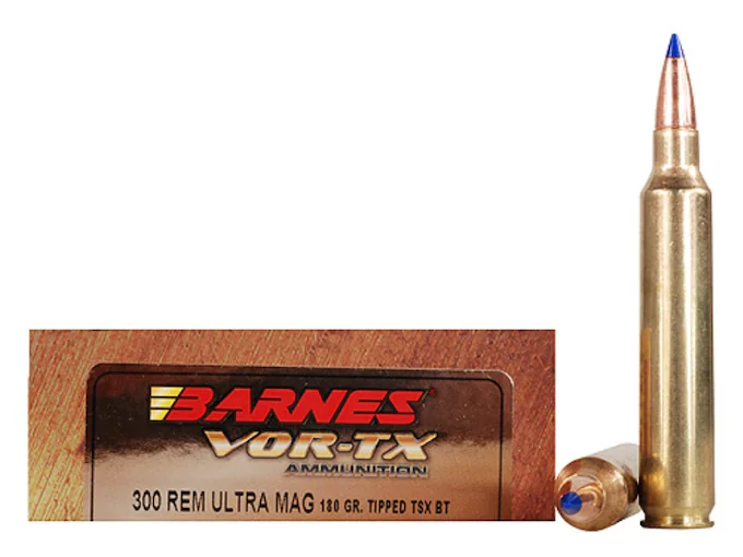 Barnes VOR-TX Ammunition 300 Remington Ultra Magnum 180 Grain TTSX Polymer Tipped Spitzer Boat Tail Lead-Free Box of 200 rounds