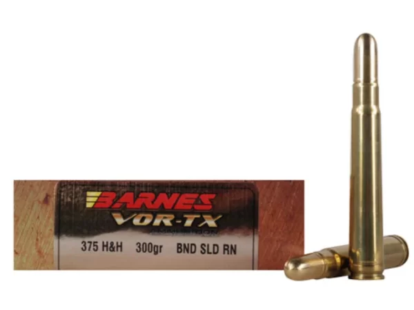 Barnes VOR-TX Safari Ammunition 375 H&H Magnum 300 Grain Banded Solid Round Nose Box of 200