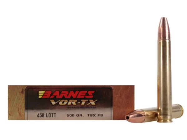 Barnes VOR-TX Safari Ammunition 458 Lott 500 Grain TSX Hollow Point Flat Base Lead-Free Box of 200 rounds