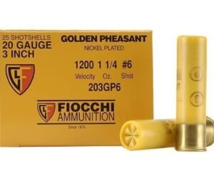 FIOCCHI GOLDEN PHEASANT AMMUNITION 20 GAUGE 3″ 1-1/4 OZ #6 NICKEL PLATED SHOT 500 ROUNDS