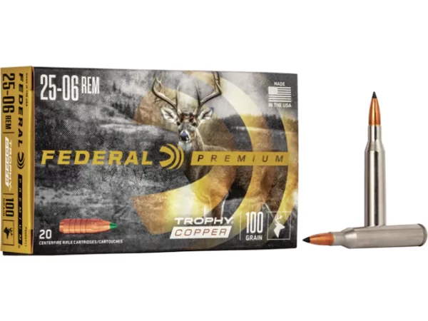 Federal Premium Ammunition 25-06 Remington 100 Grain Trophy Copper Tipped Boat Tail Lead-Free Box of 500 rounds