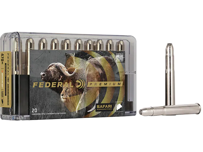 Federal Premium Safari Ammunition 470 Nitro Express 500 Grain Woodleigh Hydrostatically Stabilized Solid Bullets 500