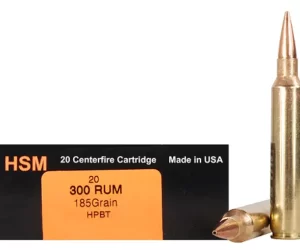HSM Trophy Gold Ammunition 300 Remington Ultra Magnum 185 Grain Berger Hunting VLD Hollow Point Boat Tail Box of 200 rounds