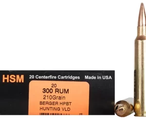 HSM Trophy Gold Ammunition 300 Remington Ultra Magnum 210 Grain Berger Hunting VLD Hollow Point Boat Tail Box of 200 rounds