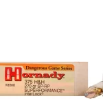 Hornady Dangerous Game Superformance Ammunition 375 H&H Magnum 270 Grain Spire Point Recoil Proof Box of 200 Rounds