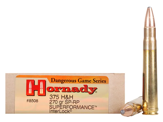 Hornady Dangerous Game Superformance Ammunition 375 H&H Magnum 270 Grain Spire Point Recoil Proof Box of 200 Rounds