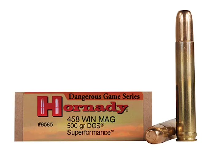Hornady Dangerous Game Superformance Ammunition 458 Winchester Magnum 500 Grain DGS Solid Round Nose Box of 200 rounds