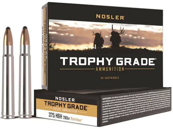Nosler Trophy Grade Ammunition 375 H&H Magnum 260 Grain Partition Box of 200 rounds