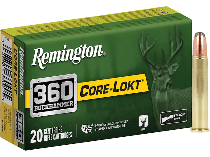 Remington Core-Lokt Ammunition 360 Buckhammer 180 Grain Jacketed Soft Point Box of 500