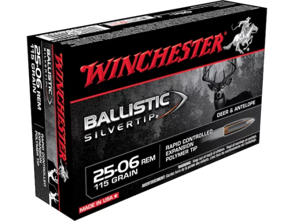 Winchester Ballistic Silvertip Ammunition 25-06 Remington 115 Grain Rapid Controlled Expansion Polymer Tip Box of 500