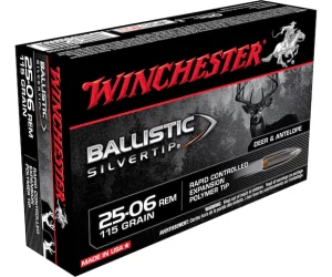 Winchester Ballistic Silvertip Ammunition 25-06 Remington 115 Grain Rapid Controlled Expansion Polymer Tip Box of 500 rounds