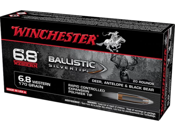 Winchester Ballistic Silvertip Ammunition 6.8 Western 170 Grain Polymer Tip Box of 200 rounds
