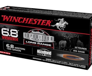 Product Information Cartridge 6.8 Western Grain Weight 165 Grains Quantity 20 Round Muzzle Velocity 2970 Feet Per Second Muzzle Energy 3226 Foot Pounds Bullet Style Bonded Polymer Tip Bullet Brand And Model Nosler AccuBond Long Range Lead Free No Primer Boxer Corrosive No Reloadable Yes G1 Ballistic Coefficient 0.62 G7 Ballistic Coefficient 0.312 Sectional Density 0.307 Country of Origin United States of America