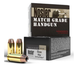 Nosler Match Grade 10mm 180 Grain Jacketed Hollow Point Brass Cased Cased Pistol Ammunition 500 rounds